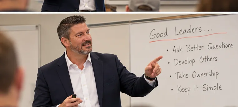 Jared Scott teaching leadership at a whiteboard